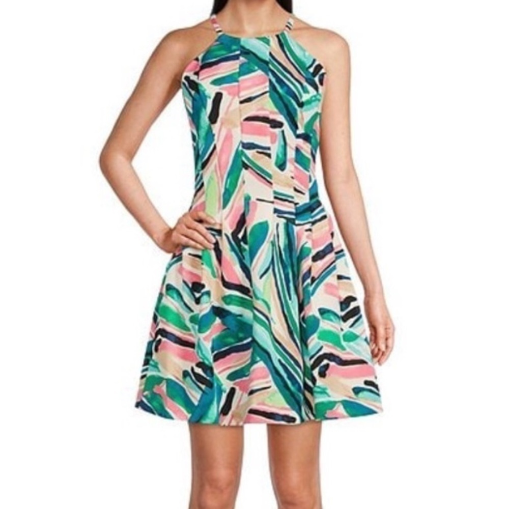 NWT Vince Camuto Dress Size 2 Abstract Watercolor Print Fit & Flare Scuba fabric